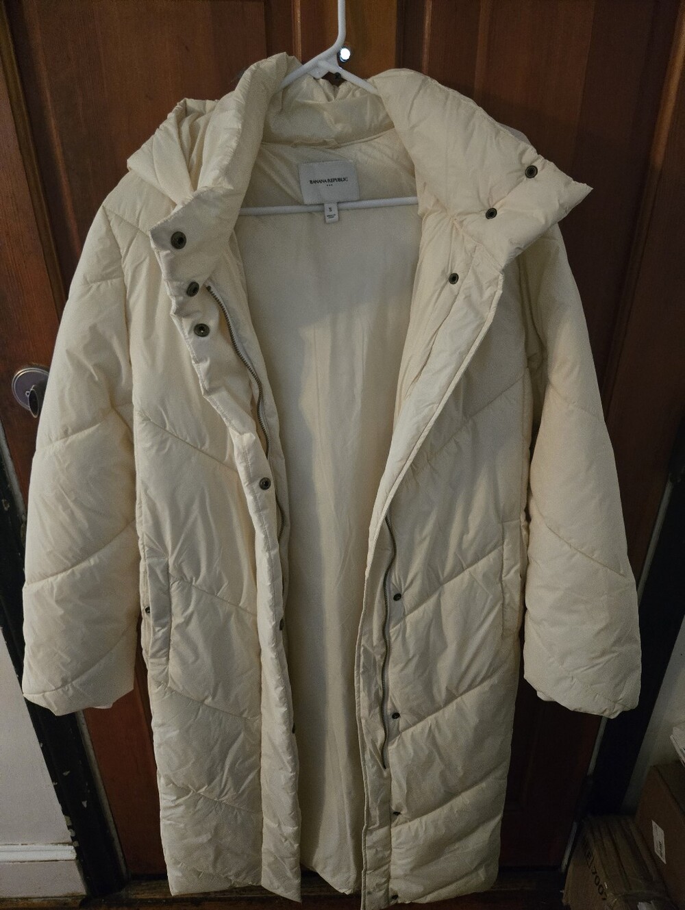 Banana Republic Cream Long Quilted Puffer Coat